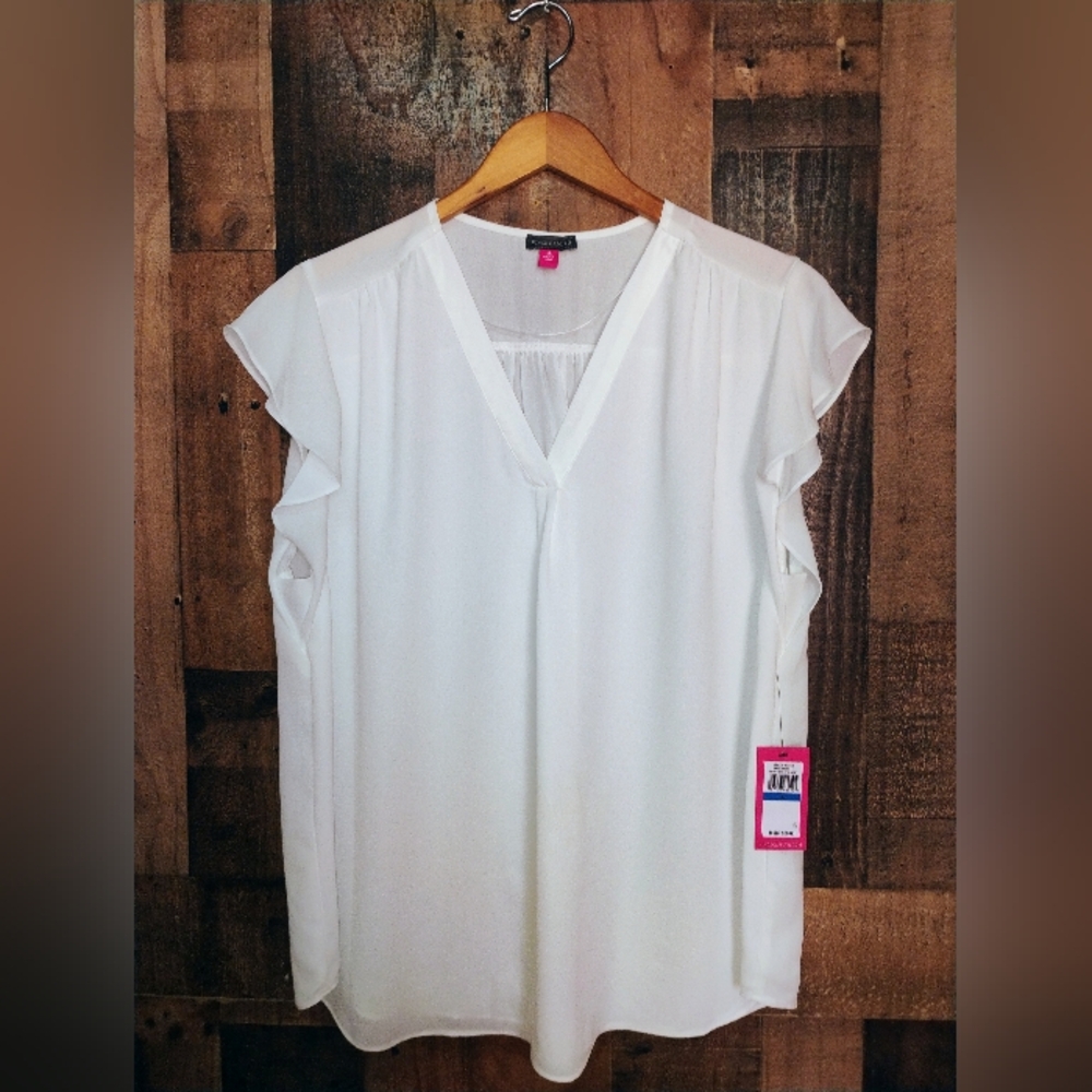 NWT Vince Camuto White Cap Sleeve Blouse Top Size XL Women's